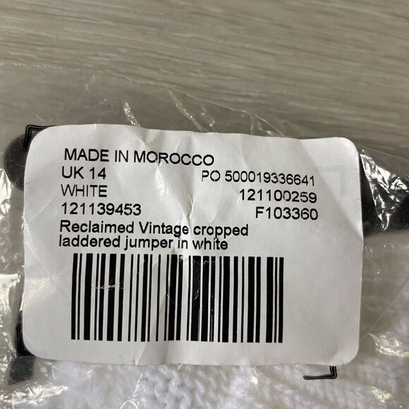 ASOS Teclaimed Vintage crop sweater in sheer ladder stitch white 10 NWT in pkg - Picture 6 of 7